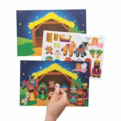 Abbildung von Baker Ross FC271 Krippen Szene Sticker Set 5er Pack, Packung Aufkleber für Kinder zum Basteln, Gestalten und Dekorieren