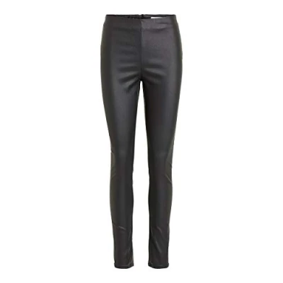 Abbildung von Vila Clothes Damen VICOMMIT Coated Plain NOOS Leggings, Schwarz (Black), W27 (Herstellergröße: S)