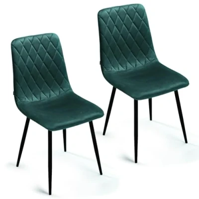 Abbildung von Esszimmerstühle 2er Set Grün Samt Metallbein Wohnzimmersessel Sessel Stuhl Edelstahl Küchenstuhl Schwarze Metallbeine Polyester