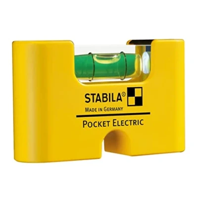 Abbildung von STABILA Mini Wasserwaage Pocket Electric, 7 cm, starker Seltenerd Magnet, 1 Horizontal Libelle, Made in Germany, Gelb