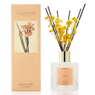 Abbildung von COCORRÍNA Raumduft Reed Diffuser mit 8 Duftstäbchen 200ml Warme Vanille, Natürlich, Langanhaltend, Home Duft ätherisches Öl Diffusor für Badezimmer Regal Dekoration