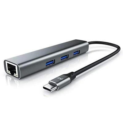 Abbildung von CSL USB C HUB mit RJ45 Ethernet LAN Network Adapter 3 3.2 Gen2 Ports Typ A 10 Gigabit für PCs, Notebooks, Tablets Anschluss schwarz
