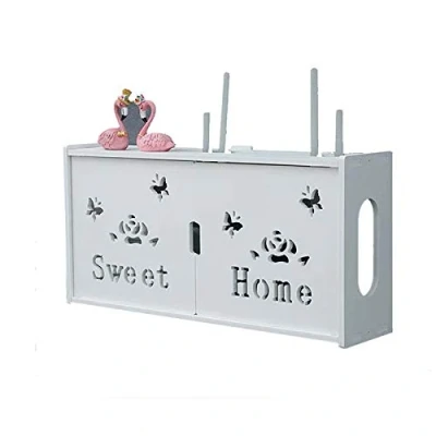 Abbildung von MNBVH Wand Router Aufbewahrungsbox Weiß WLAN Box Regal TV Kabel Verstecken Cable Organizer WiFi Storage E