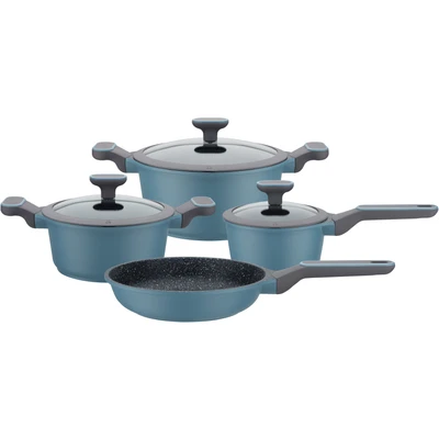 Abbildung von GSW Topf Set &quot;Blue Granit&quot;, Aluminiumguss, (Set, 7 tlg., Kochtopf 20/24 cm, 1 Stielkasserolle 16 Bratpfanne 24 cm), Induktion