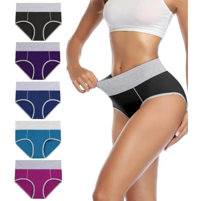 Abbildung von wirarpa Unterhosen Damen Baumwolle Unterwäsche Frauen Taillenslip Hohe Taille Slip 5er Pack Größe XXL