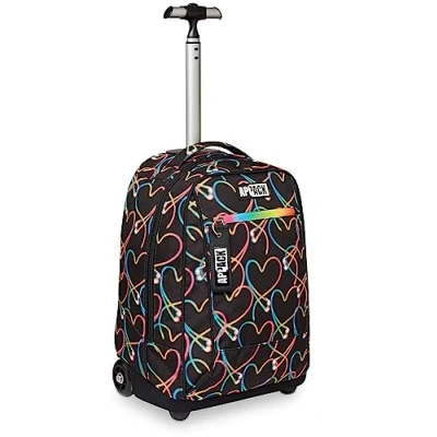 Abbildung von Appack Trolley, 2 in 1, Schulranzen mit Rollen, Rucksack Trolleyfunktion für Kinder, ab 1. Klasse, Schule, Reisen, Mädchen&amp;Jungen; schwarz/herzen