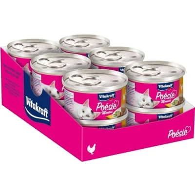 Abbildung von Vitakraft Poésie Mousse, Nassfutter Katze, luftige mit Huhn, ohne Zusatz von Zucker und Getreide (12x 85g)