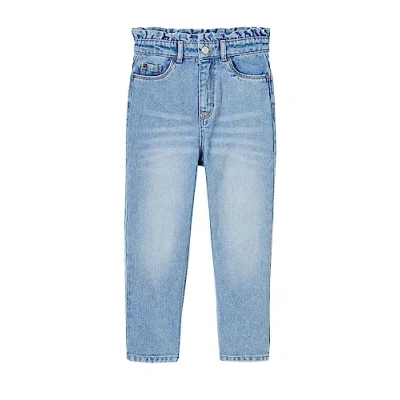 Abbildung von VERTBAUDET Mom Fit Jeans mit Taschen und Herzrücken, für Mädchen, blau, 3 Jahre