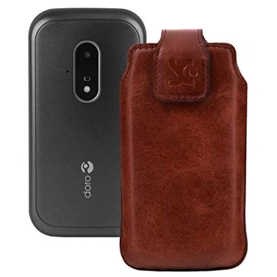 Abbildung von Suncase Original Tasche kompatibel mit Doro 6040 Hülle Leder Etui Handytasche Ledertasche Schutzhülle Case in Mocca braun