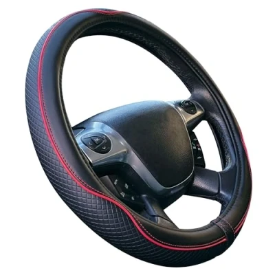 Abbildung von Lenkradhülle für Auto, universell, Modell Centauro, Schwarz, Rot, Kunstleder, 37 39 cm, rutschfest, atmungsaktiv, Carbon Effekt