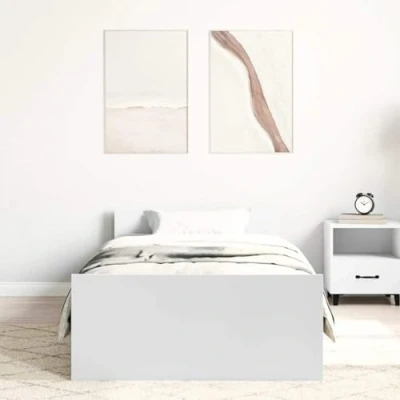 Abbildung von vidaXL Bettgestell, Bettrahmen mit Lattenrost, Bett Gästebett Kopfteil Fußteil, Einzelbett Schlafzimmerbett Schlafzimmermöbel, Weiß 100x200cm Holzwerkstoff