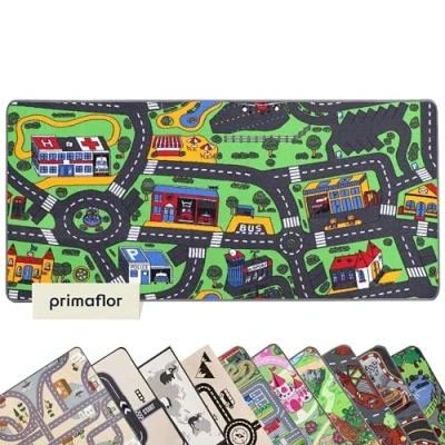 Abbildung von Primaflor Spielteppich mit City Design für Kinder 140 x 200 cm pflegeleichter Kinderteppich Straßen