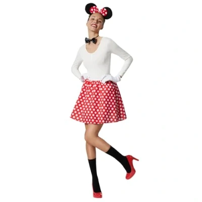 Abbildung von dressforfun Kostüm Damenkostüm, Kleid mit roten Punkten und passenden Accessoires.