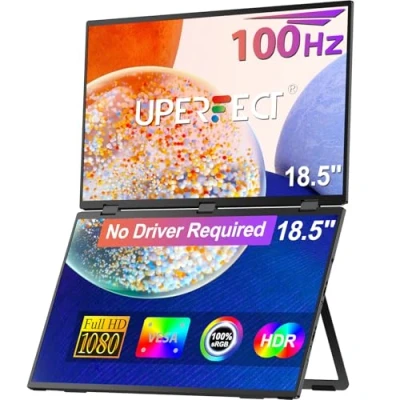 Abbildung von UPERFECT Delta 18.5&quot; 100Hz Dual Monitor Portable for Laptop Screen Extender 1080P HDR 360 Folding Stacked Triple with Stand &amp; VESA PC Phone Game Console (No Driver Needed)