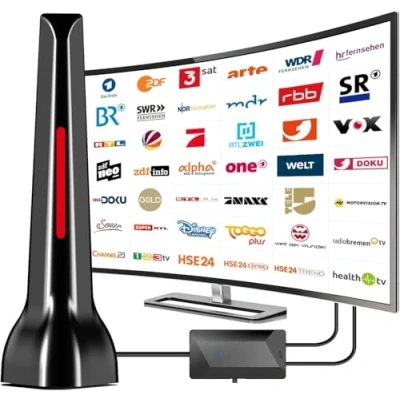 Abbildung von DVBT2 Antenne mit Verstärker 36Dbi+ HDTV Zimmerantenne für Fernseher, max. Signalqualität durch ALU Kern