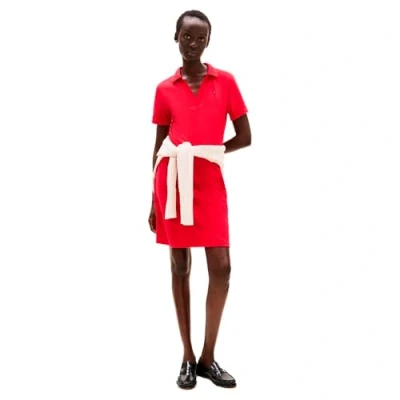 Abbildung von Tommy Hilfiger Polokleid SLIM OPEN NK POLO DRESS SS mit gestickter Flagge