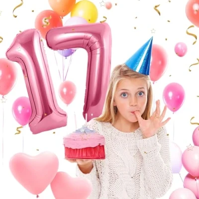 Abbildung von Zahlen luftballon 17 jahre Rosa Folienballon 40&quot;17 Geburtstagsdeko Ballon Zahl Deko zum Geburtstag fliegt mit Helium 17.Geburtstag für Männer Frauen 17.Geburtstagsparty Jubiläum