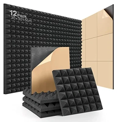 Abbildung von Akustikschaumstoff Selbstklebend 24 Stück Schalldämmung Hochdichte Schallabsorber Wand reduzieren Hall Echo Fliesen für Podcast Aufnahmestudio schallschutz 30x30x2.5cm