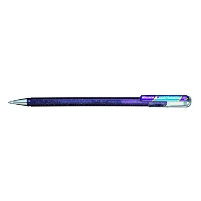 Abbildung von Pentel K110 DVX Dual Metallic Hybrid Gelroller, Glitzer Gel, 12er Pack, lila/blau 2 verschiedene Farb Effekte auf hellem/dunklem Papier violett+metallic blau