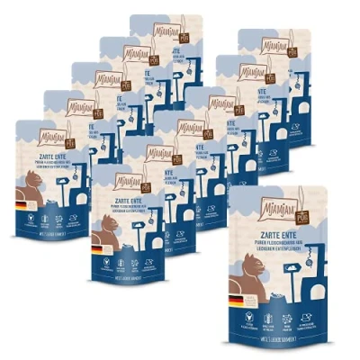 Abbildung von MjAMjAM Premium Nassfutter für Katzen Quetschie purer Fleischgenuss zarte Ente pur, 12er Pack (12 x 125 g), getreidefrei mit extra viel Fleisch