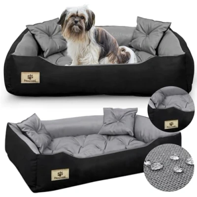 Abbildung von KING DOG Hundebett sehr Grosse Hunde Waschbar Orthopädisches XXL 130 x 105 cm Hundekissen Haustierbett Hundekorb Hundecouch mit Hohem Rand Wasserdicht Material Silikon Füllung Hellgrau