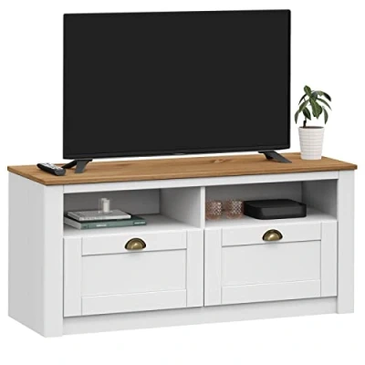 Abbildung von IDIMEX Lowboard BOLTON, TV aus Kiefer massiv in weiß/braun Bank mit 2 Schubladen