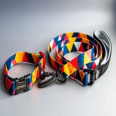 Abbildung von Halsband und Leinenset Rainbow Paws Orange / XS