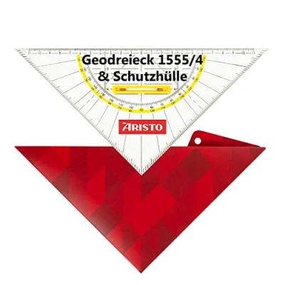 Abbildung von Aristo AR18034B Geodreieck AR1555/4 inkl. Geocover Schutzhülle (Hypotenuse 25cm, lösbarer Griff, Tuschenoppen, mit Lochung und Magnetverschluss) basic