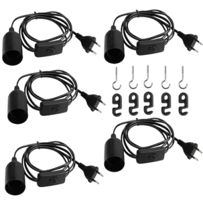 Abbildung von LNGJIN 5 Stücke E27 Lampenfassung mit Schalter und Netzkabel, Lampensockel EU Stecker,e27 Sockel Lampenfassung,Lampenfassung Kabel,für Lampenaufhängung, Pendelleuchte, Deckenlampe