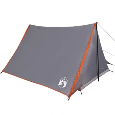 Abbildung von vidaXL Campingzelt 2 Personen, Gartenzelt mit Doppeleingang, Wasserdicht Wurfzelt E Anschluss, Trekkingzelt, Grau Orange 185T Polyester