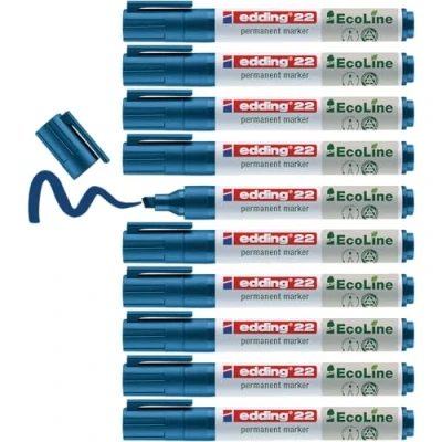 Abbildung von edding 22 Permanentmarker blau 10 Stifte Keil Spitze 1 5 mm schnell trocknender Permanent Marker wasserfest, wischfest für Karton, Kunststoff, Holz, Metall Universalmarker