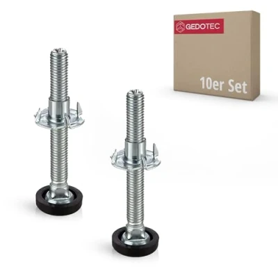 Abbildung von Gedotec verstellbare Möbelfüße M8 Verstellschraube höhenverstellbar Stahl verzinkt 10 Stück Nivellierfüße Möbelschrauben mit Einschlagmutter x 70 mm Tragkraft: 300 kg Maschinenfüße