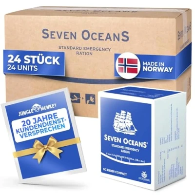 Abbildung von SEVEN OCEANS DAS ORGINAL XXL Notfallnahrung [24x500g] inkl. extra Vitamine I Maximal Haltbare Notnahrung für dauerhaften Vorrat Energie &amp; Kalorienreiche Outdoor Notration Prepper Nahrung