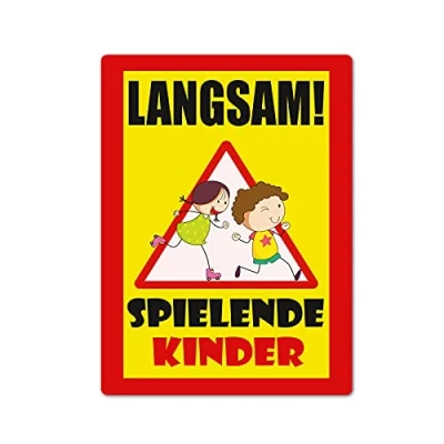 Abbildung von Langsam ! spielende KINDER Schild 20 x 30 cm aus stabiler PVC Hartschaumplatte 3mm mit UV Schutz von STROBO