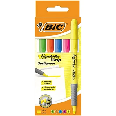 Abbildung von Bic 896055 Textmarker&quot;Highlighter Grip&quot;, Keilspitze, 5er Etui, farblich sortiert