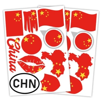 Abbildung von Finest Folia 2er Set DIN A4 Länderaufkleber Fahne Aufkleber Länderfahne Flagge für Auto Motorrad Sticker Länderflagge selbstklebend wetterfest R217 (14 China)