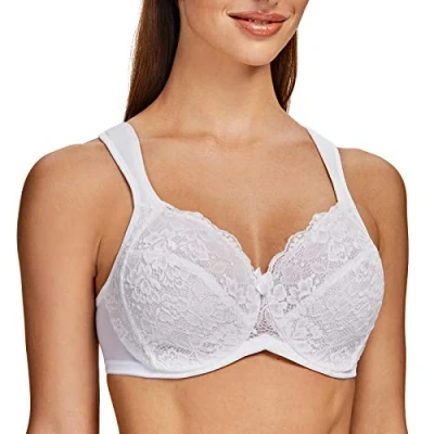 Abbildung von MELENECA Damen Minimizer Spitzen BH mit Bügel Vollschalen Ungepolstert Große Größen Weiß Spitze 110H