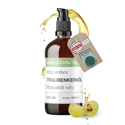 Abbildung von Traubenkernöl BIO kaltgepresst 100ml (Vitis Vinifera Seed Oil) von wesentlich.