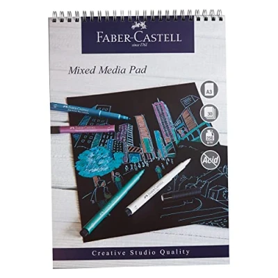 Abbildung von Faber Castell Creative Studio Mixed Media Block A3 Spiralbindung Papier (schwarz), 250 g/m², 30 Blatt, alle Medien, Acryl, Aquarellfarbe, Bleistifte, Pastell, Anthrazit, Graphit, Kunst, Handwerk,