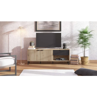 Abbildung von Home affaire TV Board &quot;Mayenne Lowboard, Breite 150, 157 oder 208 cm, Schrank, Ständer&quot;, mit dekorativen schwarzen Streifen, in Artisan Eiche