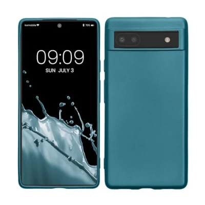 Abbildung von kwmobile Case kompatibel mit Google Pixel 6a Hülle Schutzhülle aus Silikon metallisch schimmernd Handyhülle Metallic Karibikblau