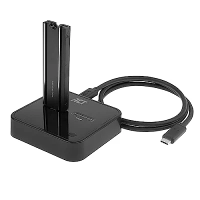 Abbildung von ACT M.2 NVMe/PCIe Dual SSD Docking Station, Offline Klonen und Datensicherung, USB C 3.2 Gen2 Kabel 10 Gbps, für M Key B+M Key, Heatsink, Montagefrei AC1502