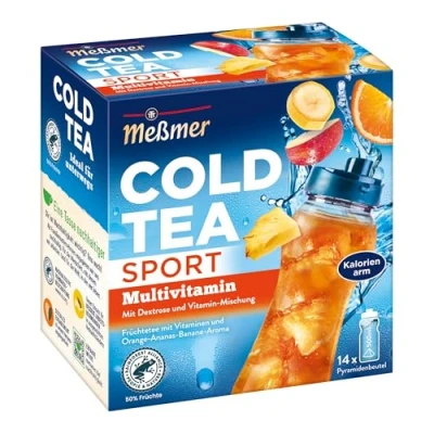 Abbildung von Meßmer Cold Tea Sport Multivitamin Limited Edition mit Dextrose und Vitamin Mischung 14 Pyramidenbeutel Glutenfrei Laktosefrei Vegan