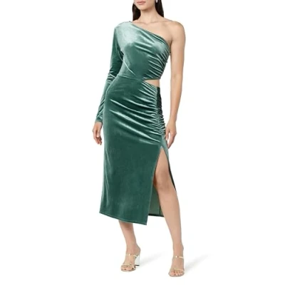 Abbildung von The Drop Midikleid für Damen, Lia Samt Einschultrig Cut Out Detail, Grün (Salbeiblatt), M