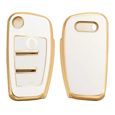 Abbildung von kwmobile Autoschlüssel Hülle kompatibel mit Audi 3 Tasten Klappschlüssel Schlüsselhülle Silikon Cover Weiß Gold