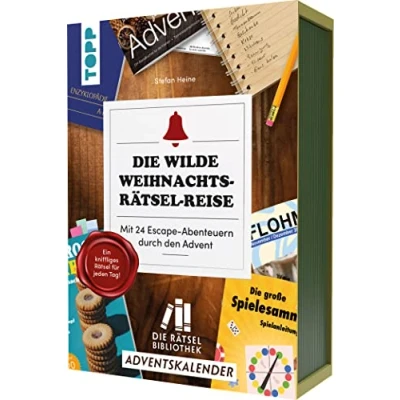 Abbildung von Die Rätselbibliothek. Adventskalender wilde Weihnachts Rätsel Reise. mit 24 Escape Abenteuern durch den Advent: Der Schuber Heften, für Rätselspaß im Advent