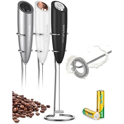 Abbildung von SimpleTaste Milchaufschäumer Elektrisch, Handheld Schaumbereiter mit 2 Batterie und Edelstahl Standfuß, Starker Motor, Milk Frother (black)
