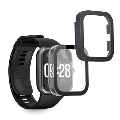 Abbildung von kwmobile 2X Cover kompatibel mit Xiaomi Redmi Watch 4 Hülle Fullbody Fitnesstracker Case Set aus Glas Transparent Dunkelblau