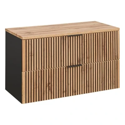 Abbildung von Lomadox Waschbeckenschrank XANTEN 56 100 cm in anthrazit mit Eiche Nb. schwarz gerillt