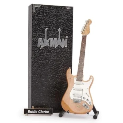 Abbildung von Eddie Clarke (Motörhead) Miniatur Gitarren Nachbildung Musikgeschenke handgefertigte Ornamente im Maßstab 1/4 inklusive Displaybox, Namensschild und Gitarrenständer